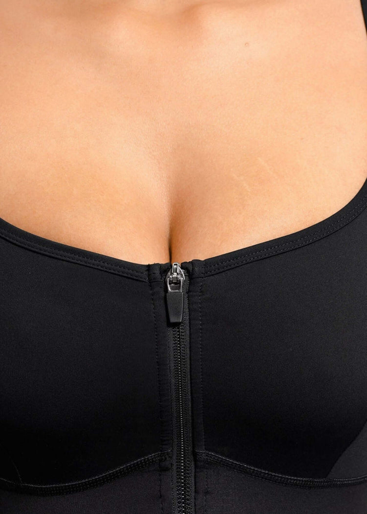 sauna workout jumpsuit black zip-front with support and sweat-boosting fabric