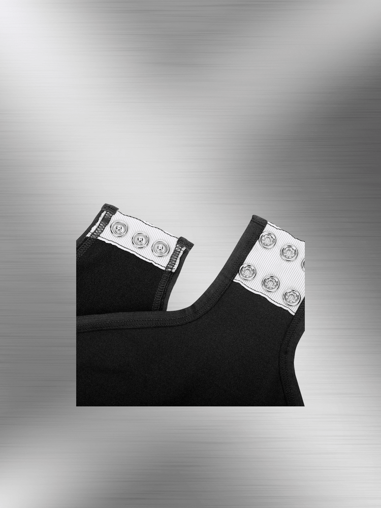 seamless long sleeve bodysuit black crew neck with snap buttons for tummy control and a smooth flattering fit