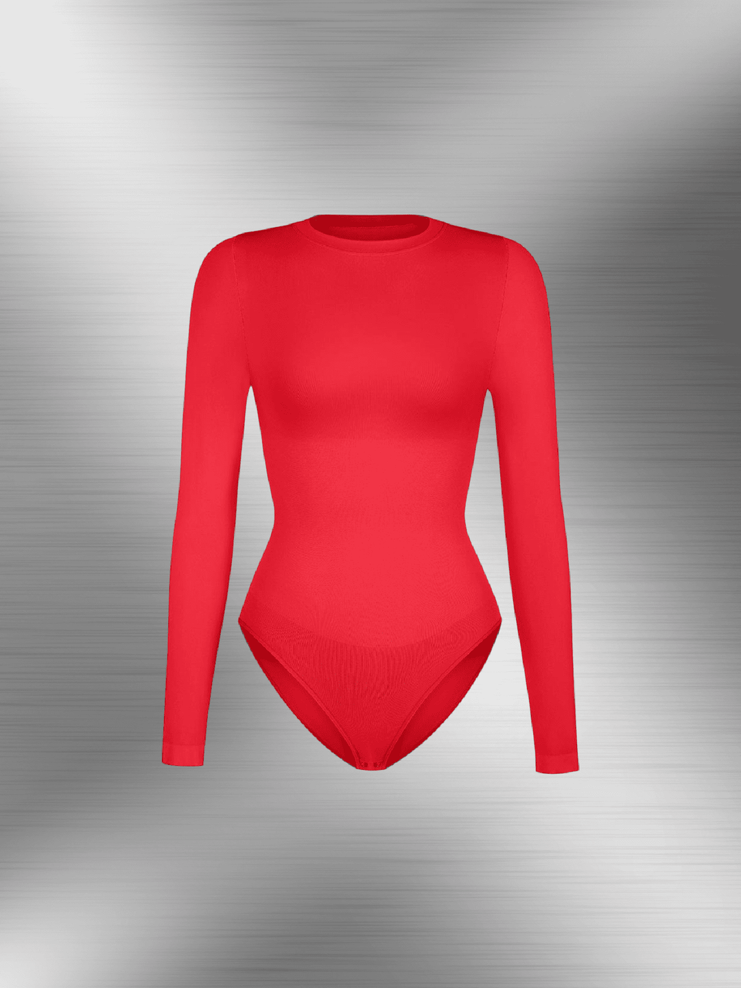 seamless long sleeve bodysuit in red with crew neck and tummy control for a smooth sculpted fit