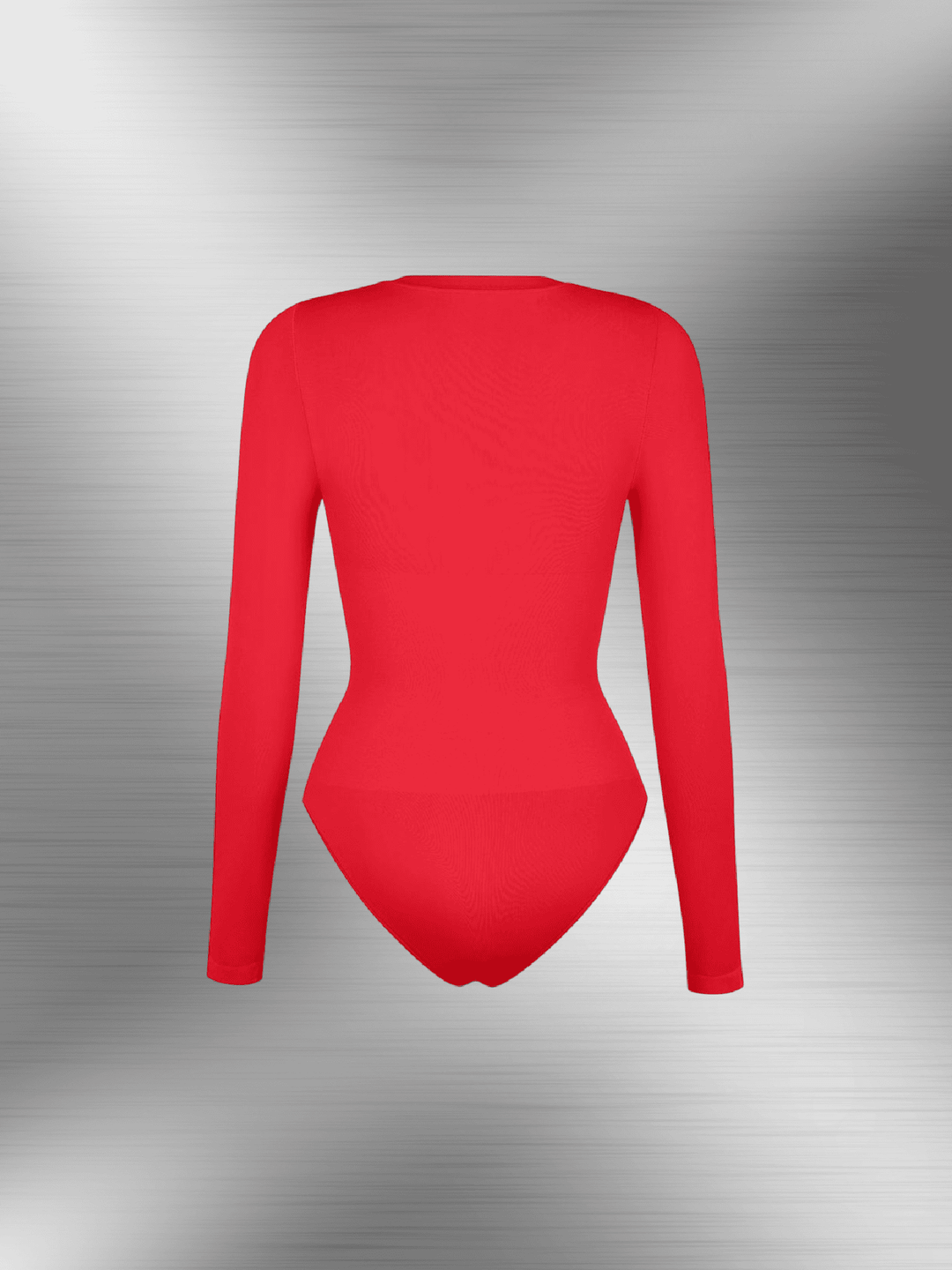 seamless long sleeve bodysuit in red, slim-fit BodySculpt shapewear with smooth crew neck and tummy control