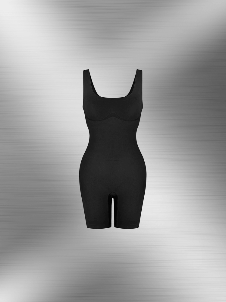 seamless sculpt bodysuit shapewear black mid-thigh bodysuit with firm compression and waist control for a smooth lifted fit