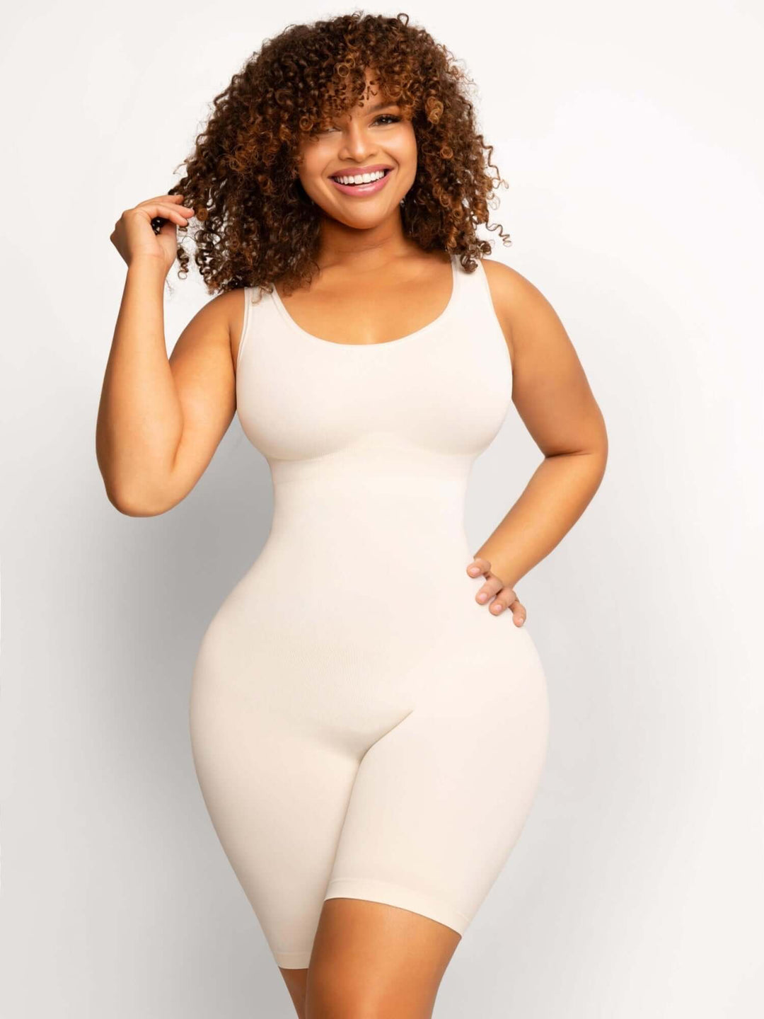 seamless sculpt bodysuit shapewear mid-thigh compression bodysuit with waist and tummy control for a lifted silhouette
