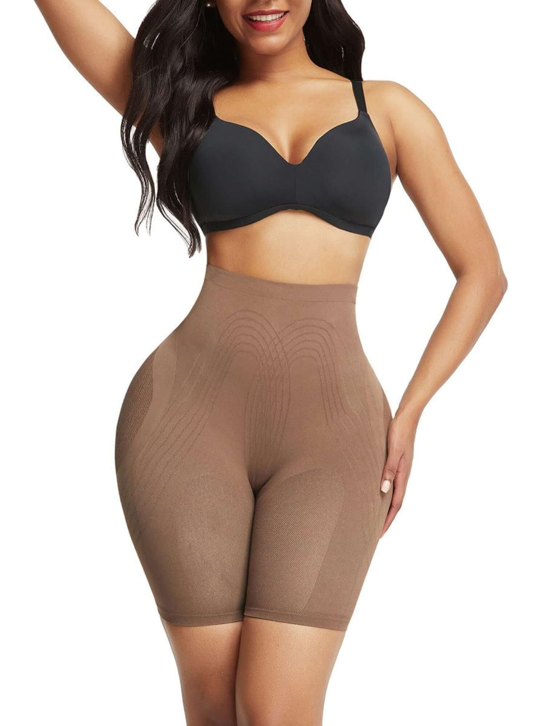 high waisted shapewear shorts with tummy control, butt-shaping support, and thigh-slimming seamless compression