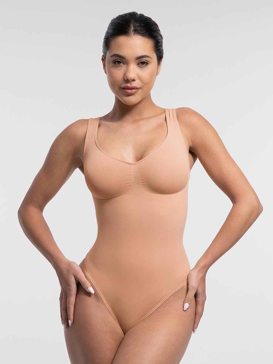 SculptGem Seamless Diamond-Neck Bust-Support Thong Bodysuit