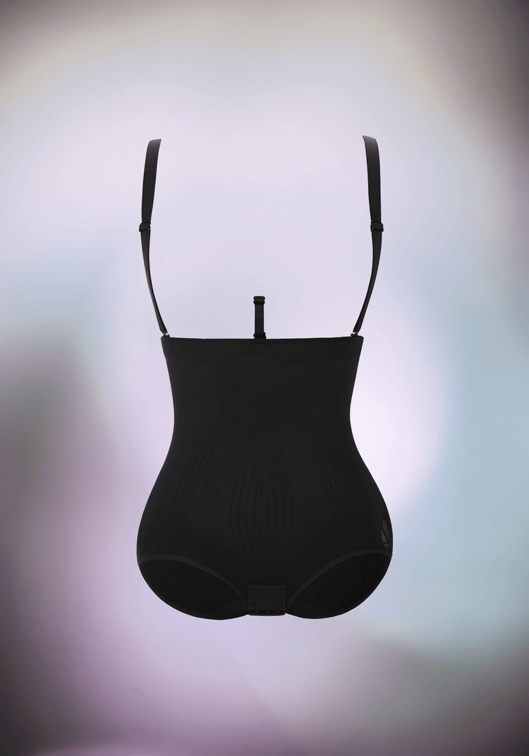 seamless shapewear bodysuit with adjustable straps, tummy control, and invisible smoothing fit under clothing