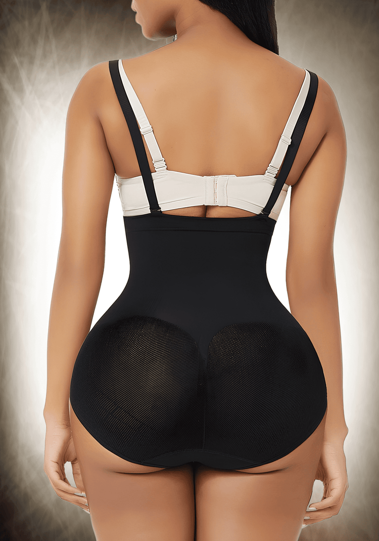 seamless shapewear bodysuit black back view with tummy control and waist slimming design under clothing
