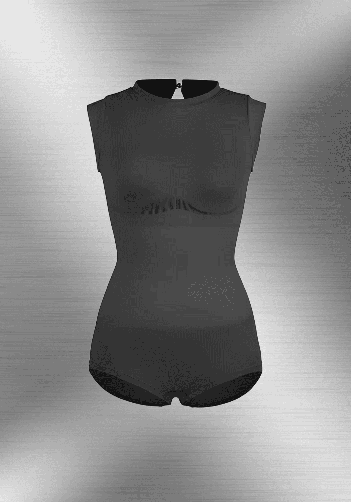 Seamless shaping bodysuit with high neck, cap sleeves, and sculpting waist control in sleek black