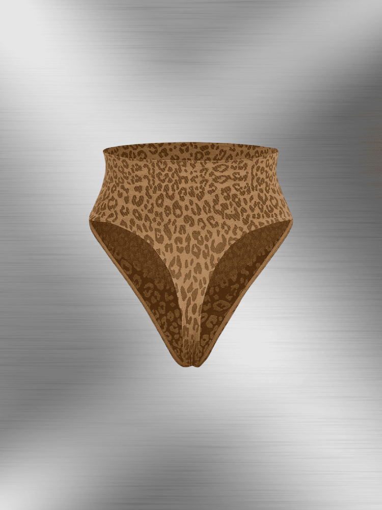 Leopard print seamless tummy control briefs with high-waist shaping and smooth sculpting fit for women