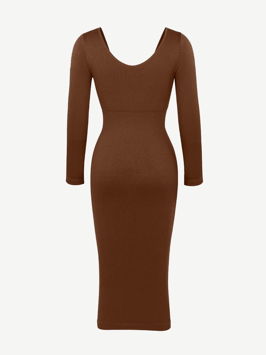 V-Neck Long Sleeve Body Shaper Dress