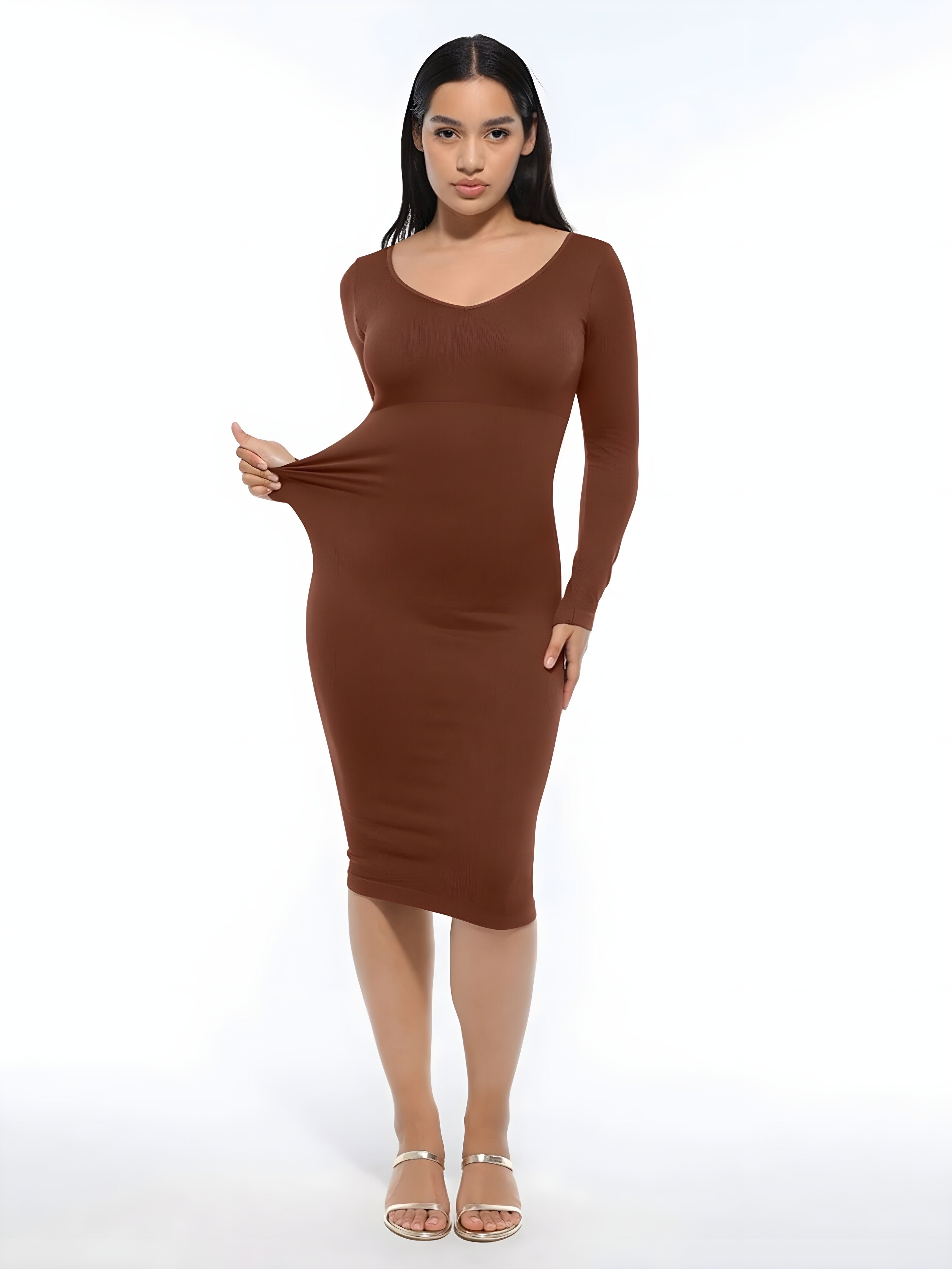 V-Neck Long-Sleeve Shapewear Dress
