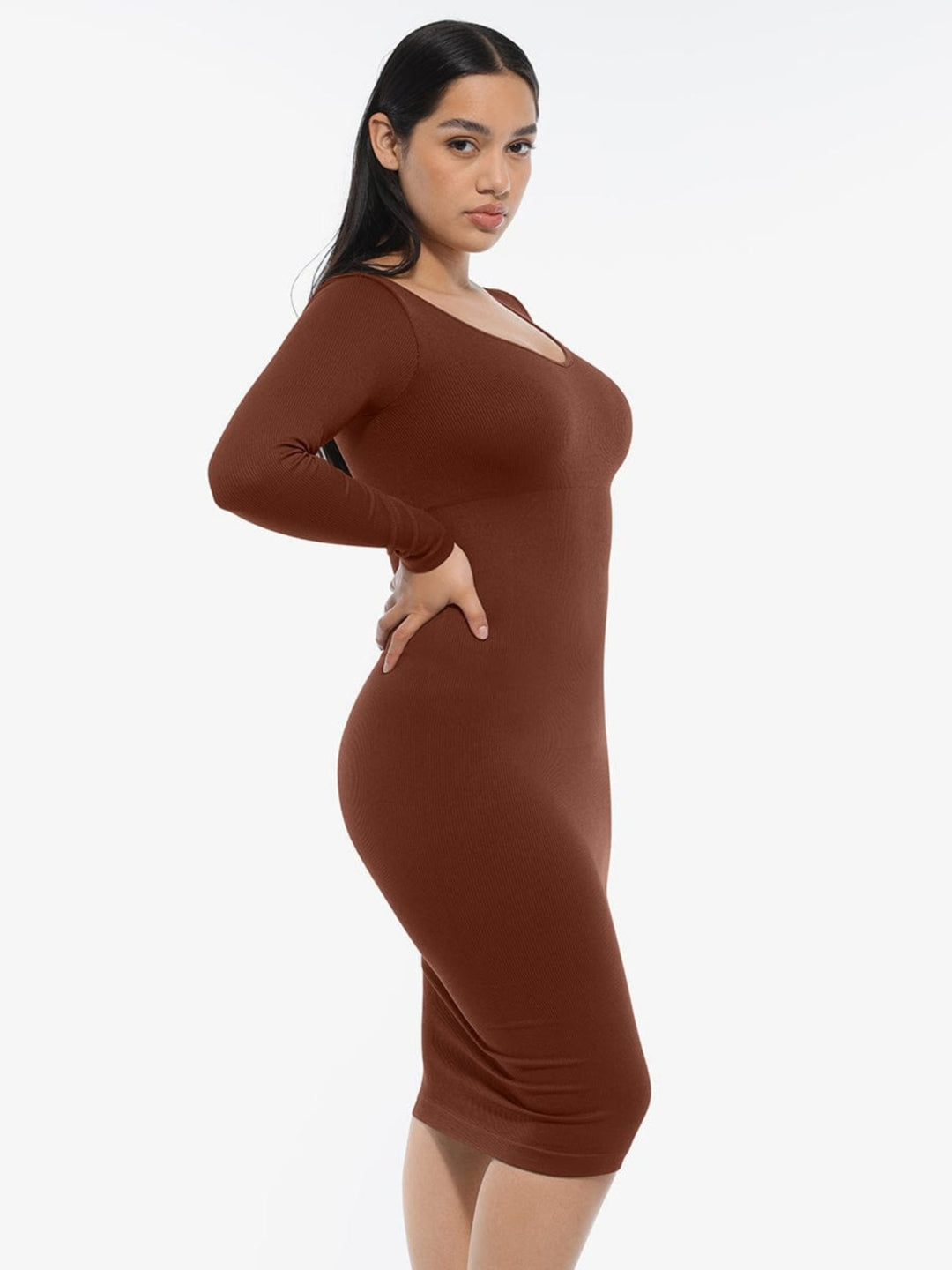 V-Neck Long Sleeve Body Shaper Dress