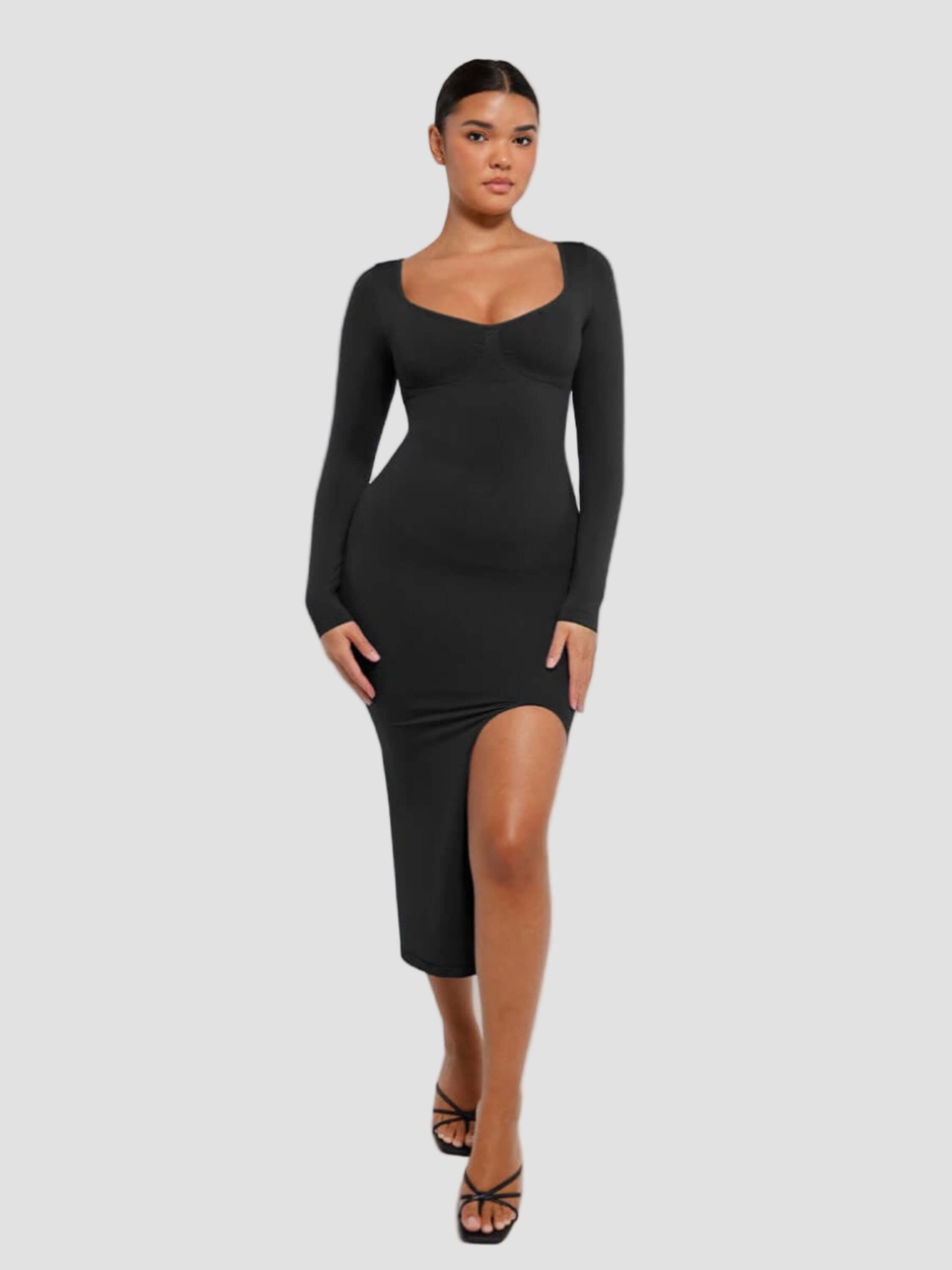 shaping dress with bust support black high side slit bodycon dress for a sleek sculpted look