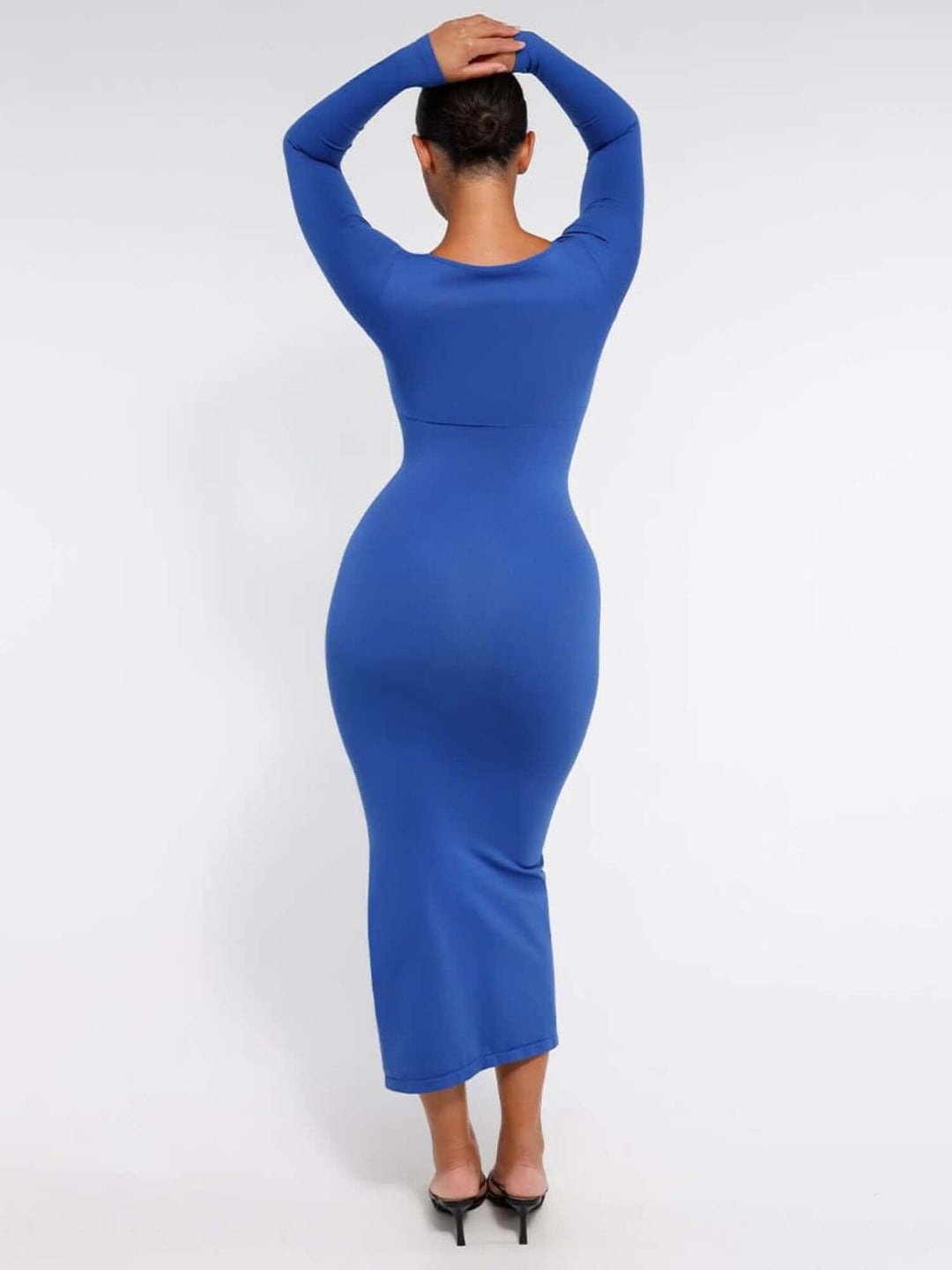 shaping dress with bust support blue bodycon dress with sleek fit and high slit for a polished silhouette