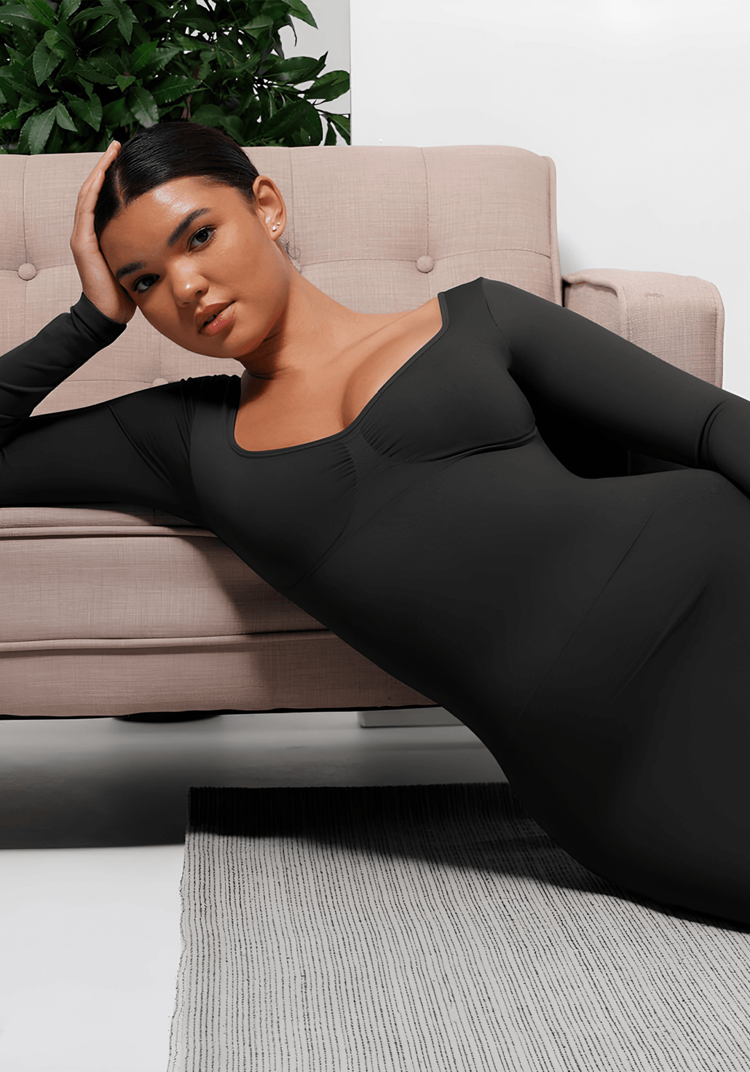 shaping dress with bust support black bodycon dress with high side slit and bust support for sleek sculpting fit