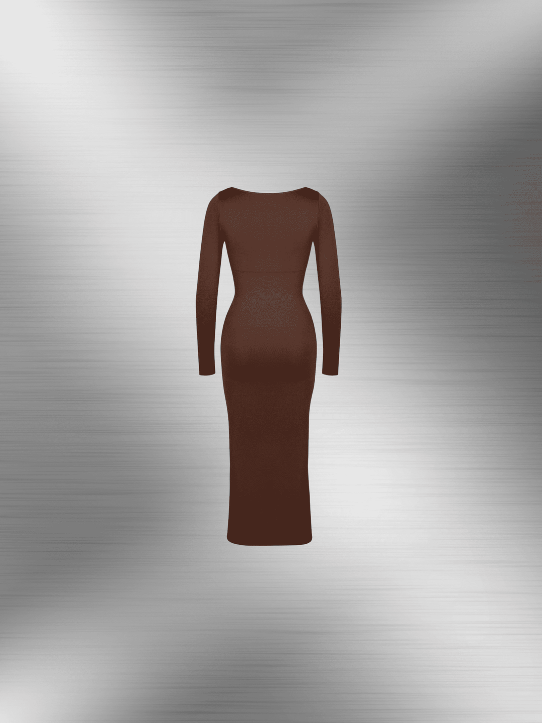 shaping dress with bust support brown long sleeve midi dress with slit-free sleek silhouette