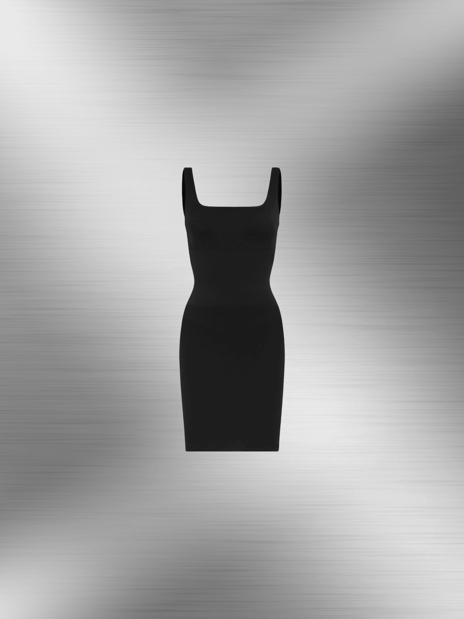 square neck bodycon mini dress in black, sleek fitted silhouette with square neckline for polished everyday style