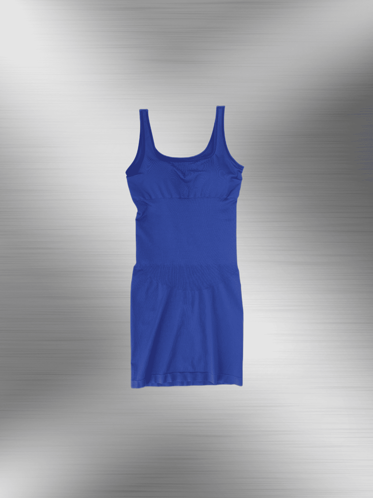 square neck bodycon mini dress in blue with ribbed stretchy fabric and close fit
