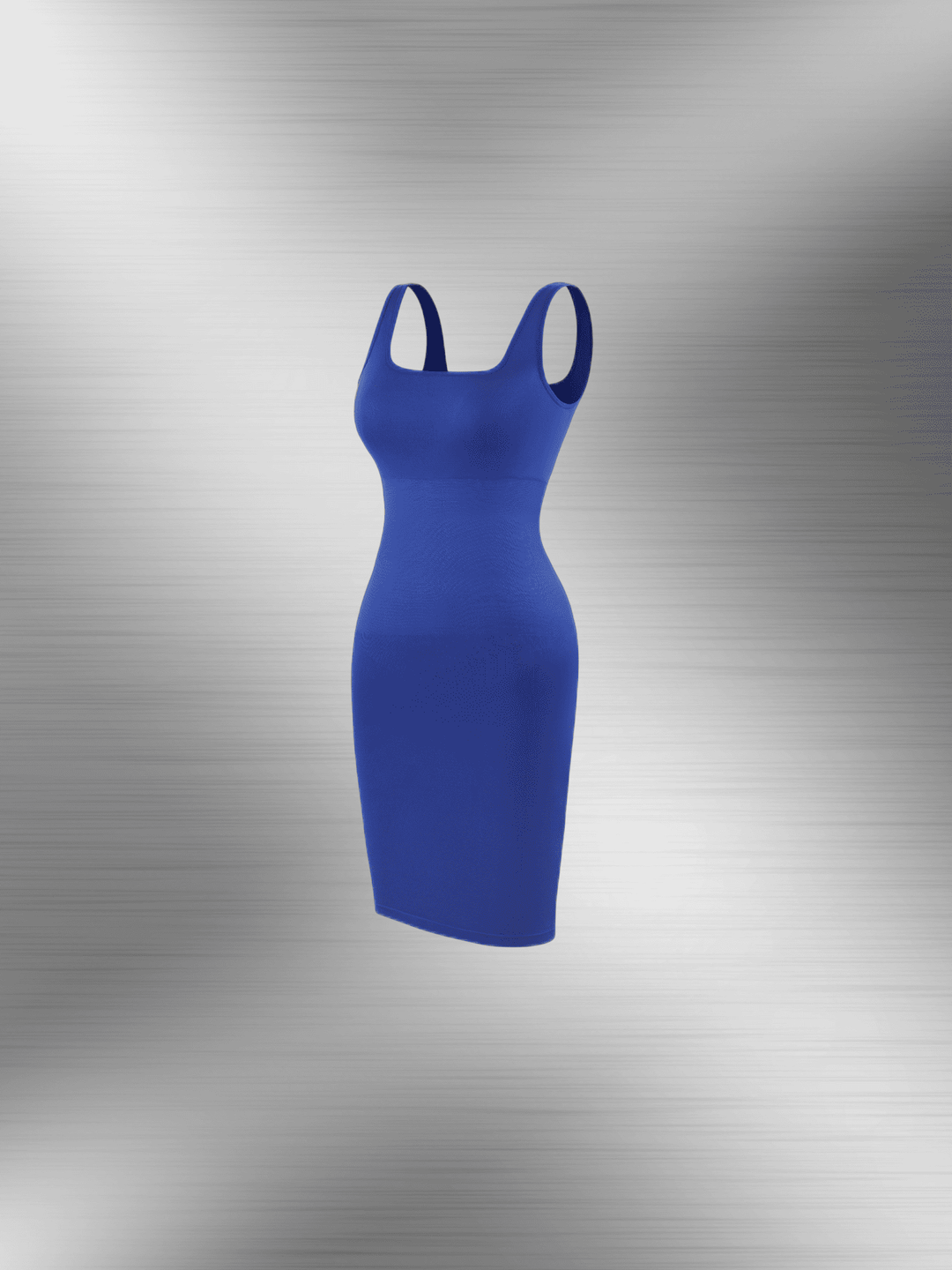 square neck bodycon mini dress in blue, sleeveless fitted ribbed style with a flattering body-skimming silhouette
