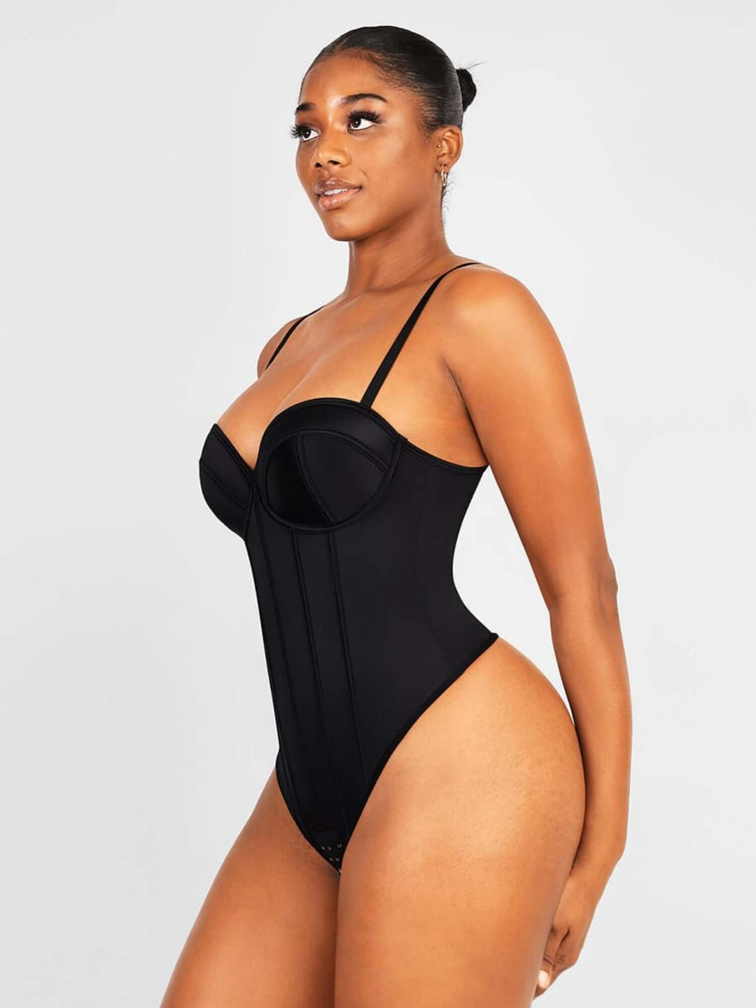 strapless cupped bodysuit black shapewear with built-in cups and sleek tummy control for a smooth silhouette