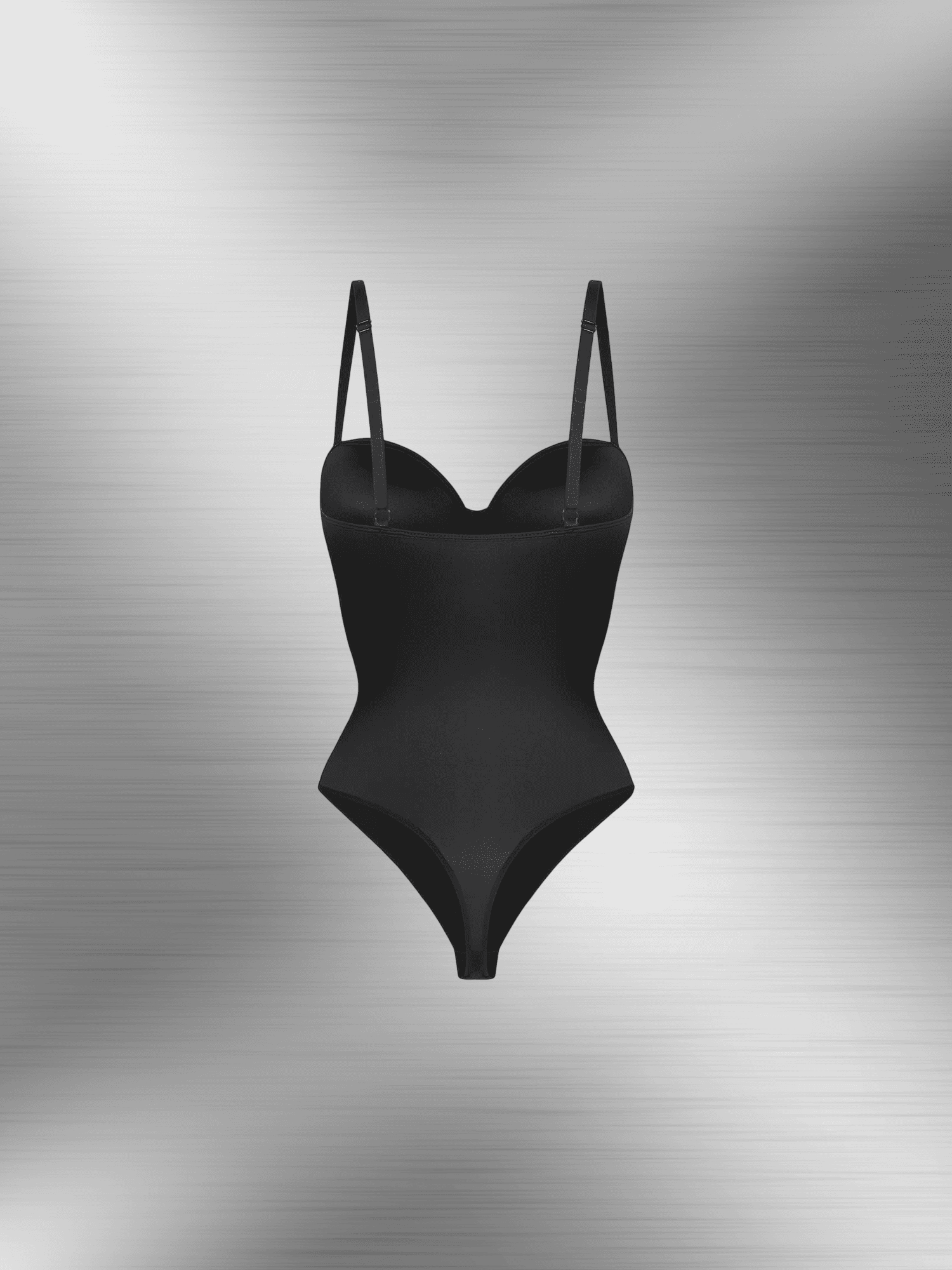strapless cupped bodysuit with detachable straps and built-in cups for a smooth shapewear silhouette