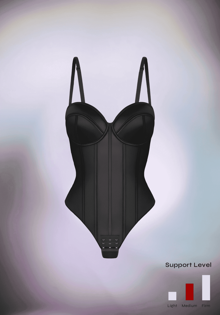 strapless cupped bodysuit black shapewear with built-in cups and detachable straps