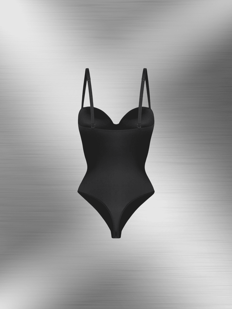 strapless cupped bodysuit with detachable straps and built-in cups for a smooth shapewear silhouette