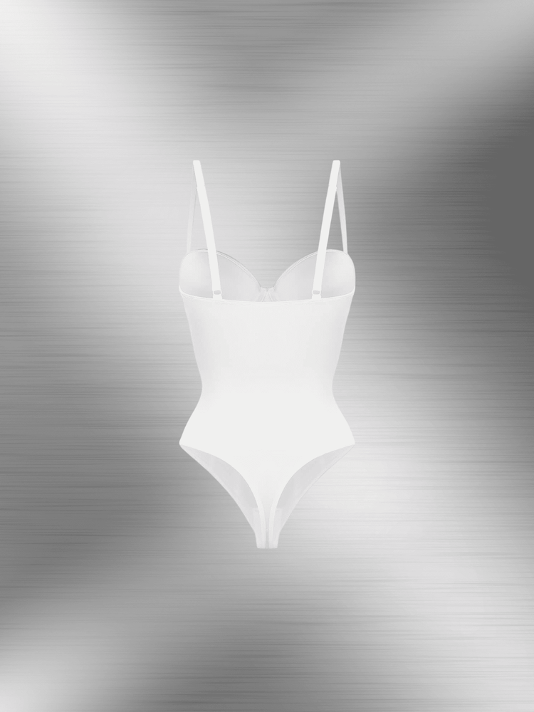 strapless cupped bodysuit with built-in cups and detachable straps for smooth, streamlined shapewear support