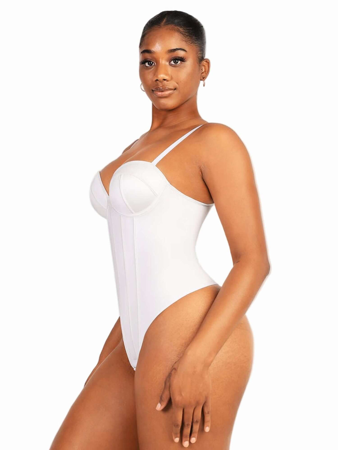 strapless cupped bodysuit white shapewear body shaper with built-in cups and smooth slimming fit