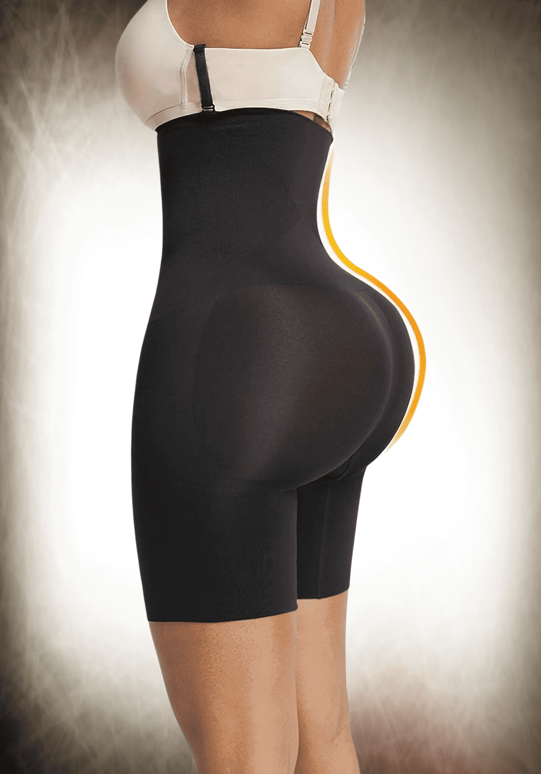 mid-thigh body shaper with medium compression for tummy control, waist shaping, and lifted hip support