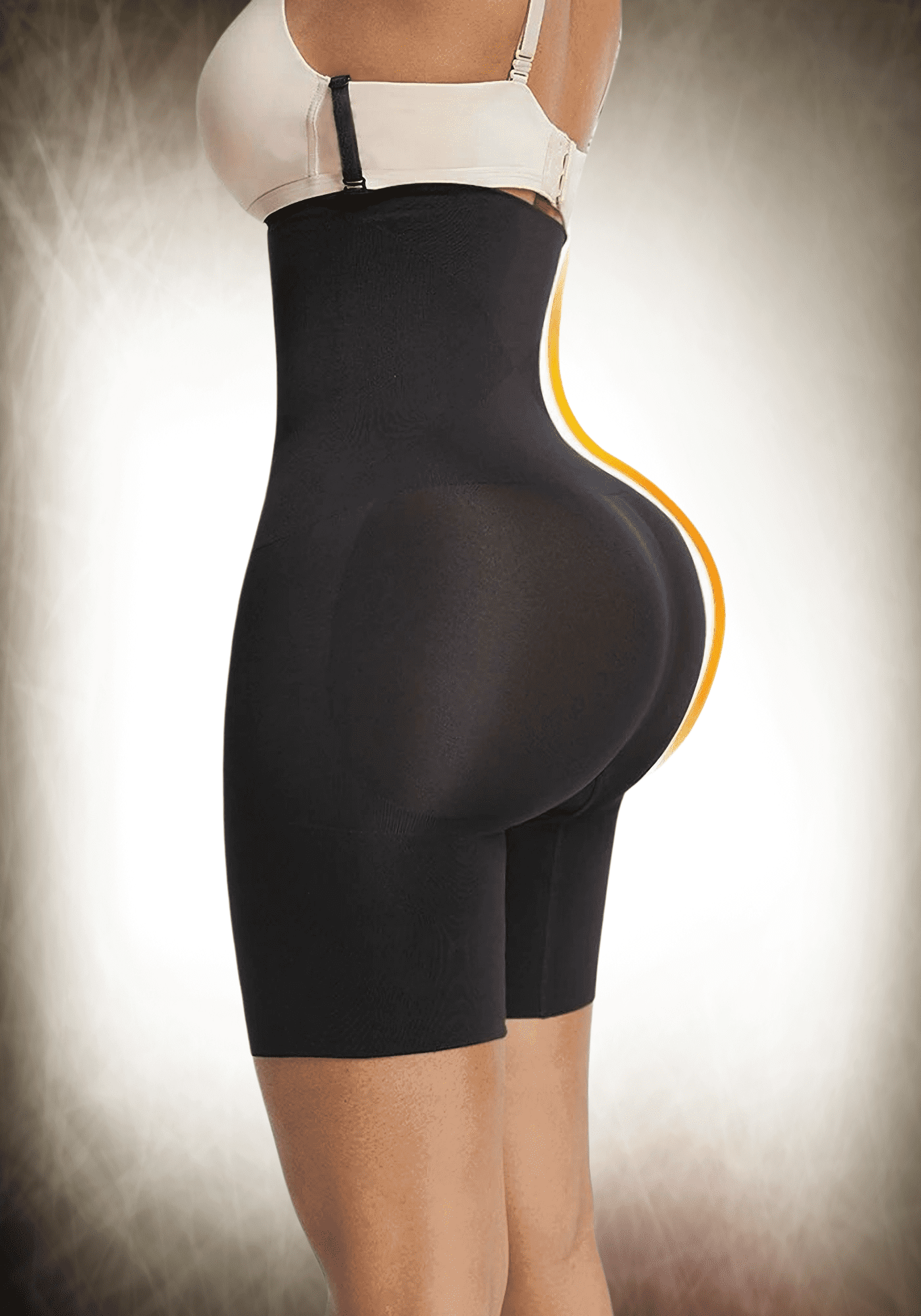 mid-thigh body shaper with medium compression for tummy control, waist shaping, and lifted hip support