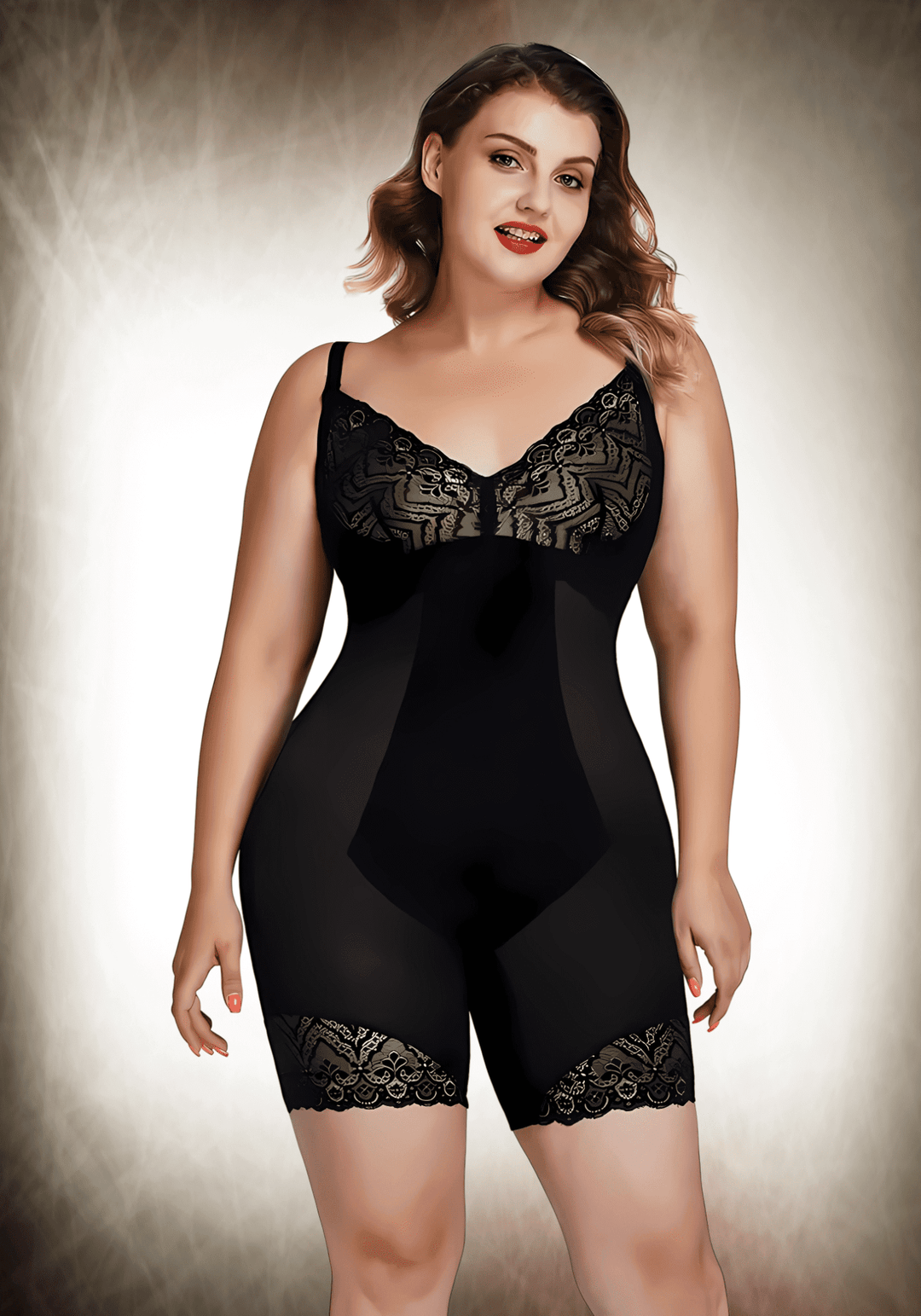 tummy control body shaper black lace bodysuit with removable straps for waist and tummy slimming