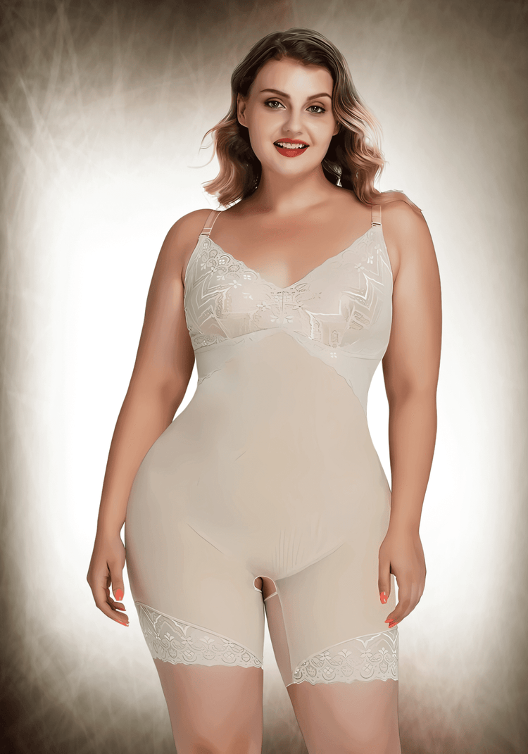 Tummy control body shaper with removable straps, lace trim, and smooth slimming fit for enhanced shaping and support