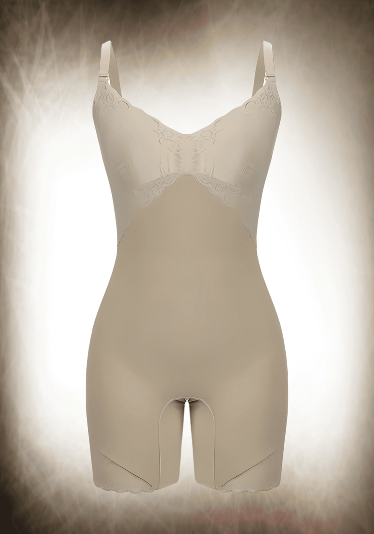tummy control body shaper strapless beige bodysuit with removable straps and smoothing mesh panel