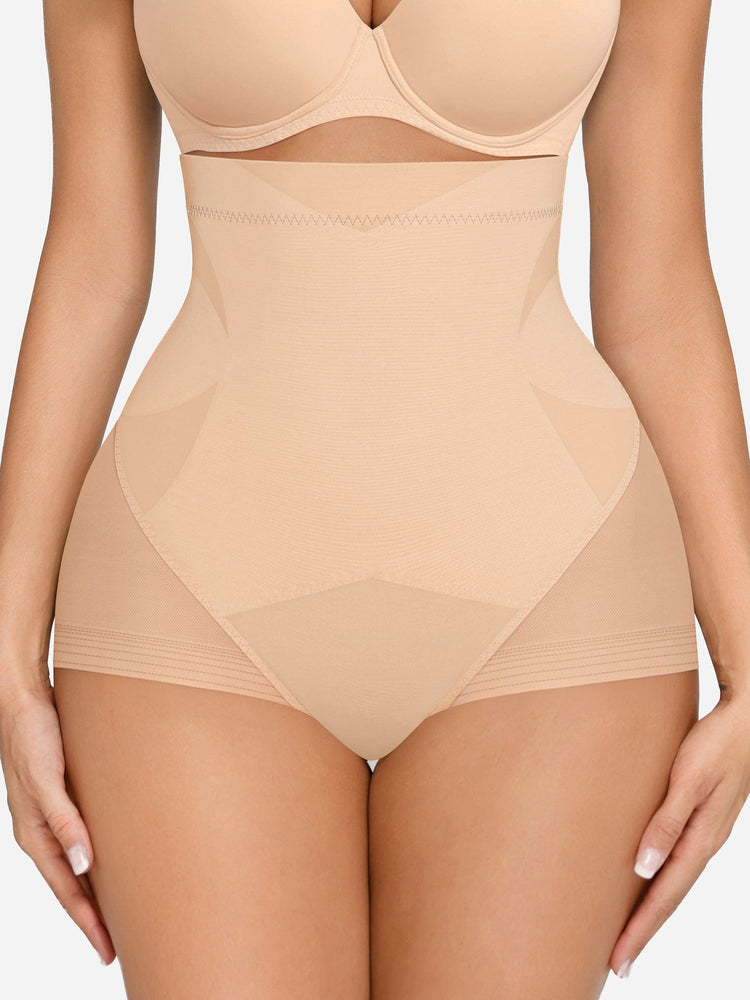Beige shapewear bodysuit on a plain background