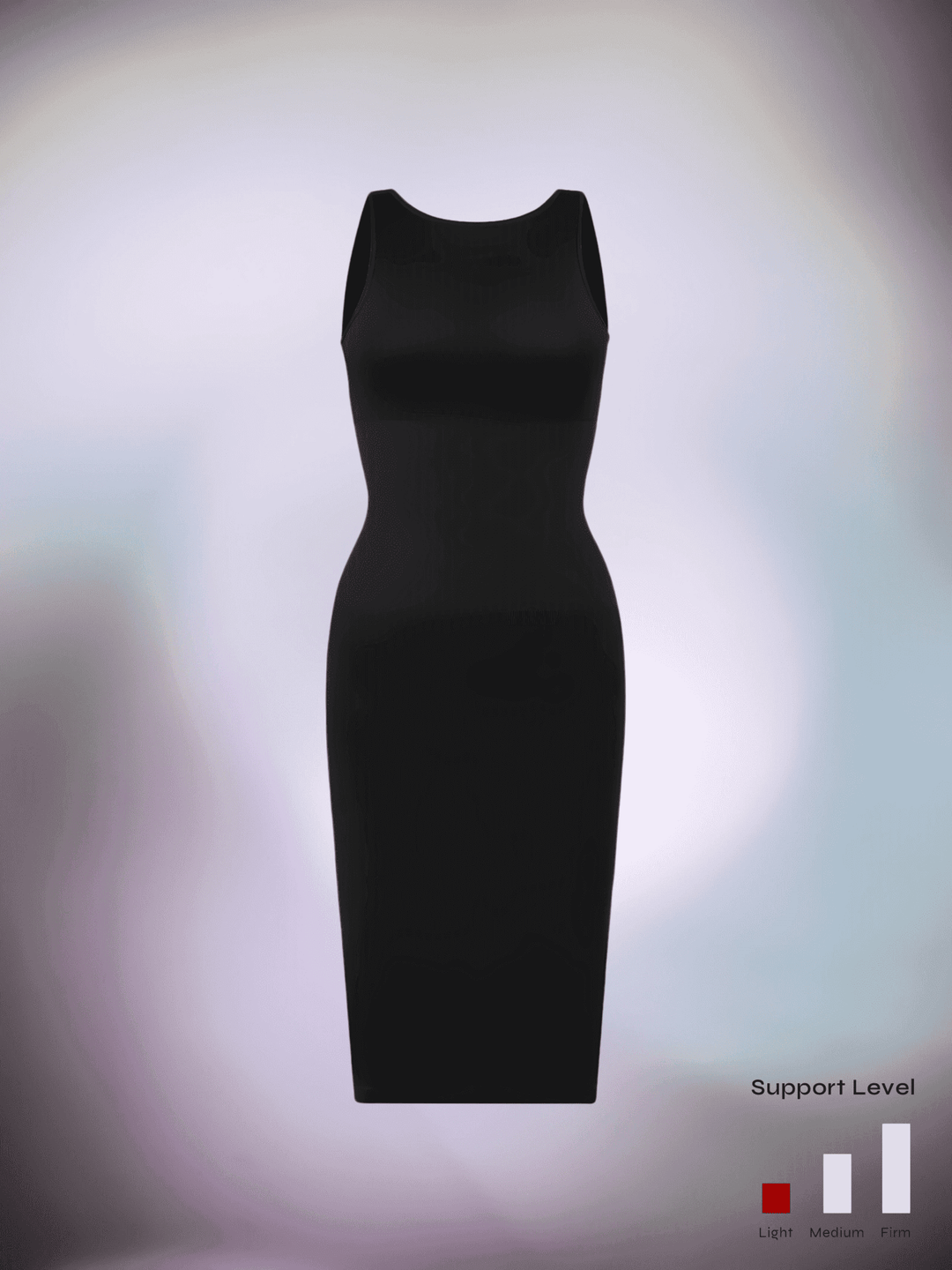 u-back shapewear dress black sleeveless bodycon midi with light control and support level display