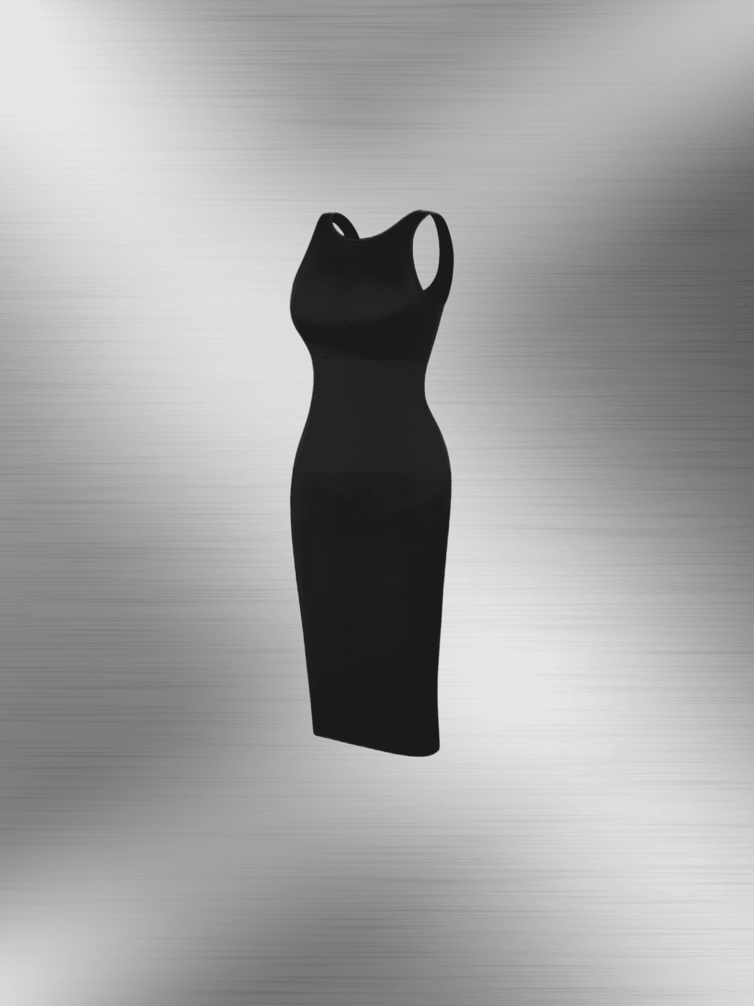 Black u-back shapewear dress with body-hugging maxi silhouette and light control tummy support
