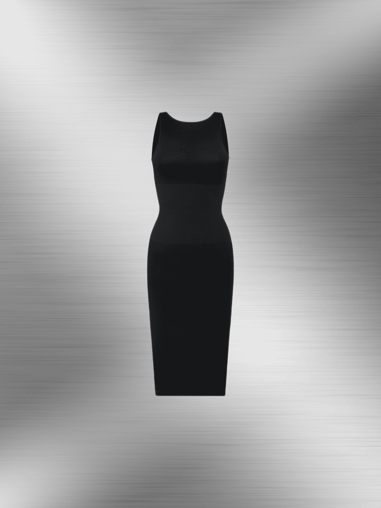 u-back shapewear dress black bodycon maxi with light tummy control and flattering hourglass silhouette