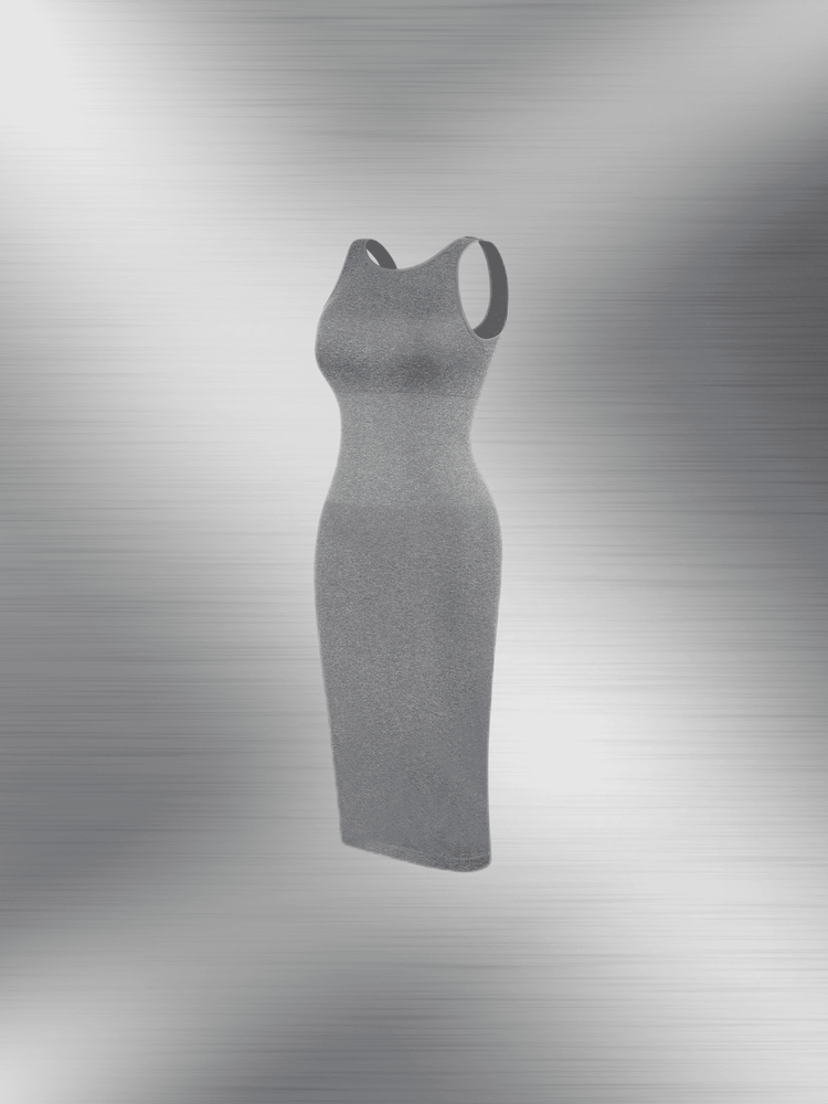 u-back shapewear dress with open-back control body design, flattering maxi silhouette and light tummy support