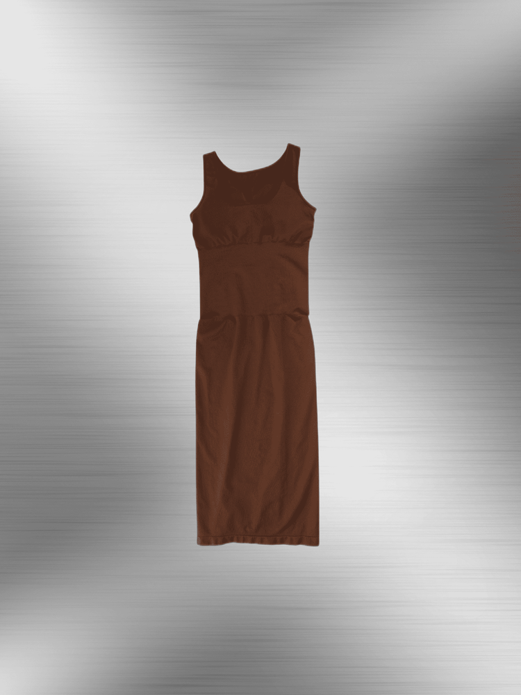 u-back shapewear dress brown sleeveless control body dress with light tummy support and flattering maxi silhouette