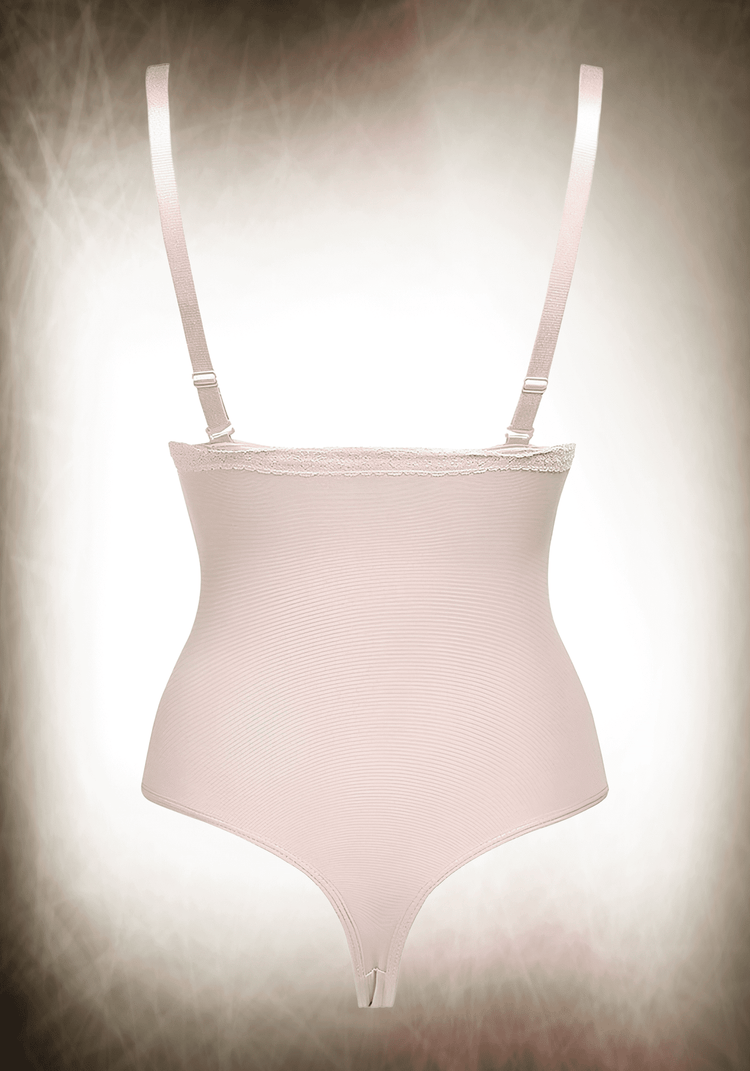 Underbust shapewear bodysuit with adjustable straps and thong design for tummy control