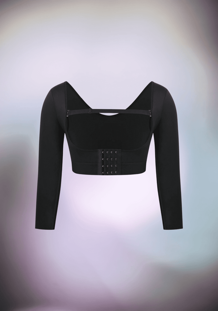 upper arm slimming body shaper black long sleeve compression top with open bust design for slimming and firm control