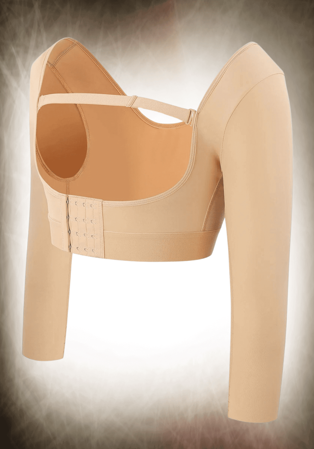upper arm slimming body shaper with open bust U-shape design and long sleeves for firm compression and slimmer upper body