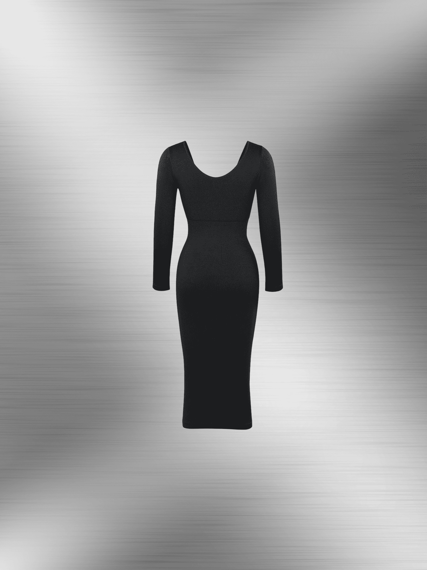 v-neck long sleeve body shaper dress black midi dress with flattering fitted silhouette