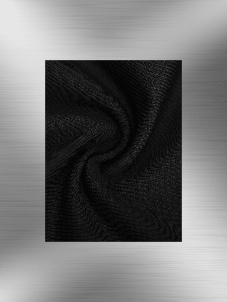 Black fabric close-up for v-neck maxi shapewear dress, sleek knit texture for a flattering fit