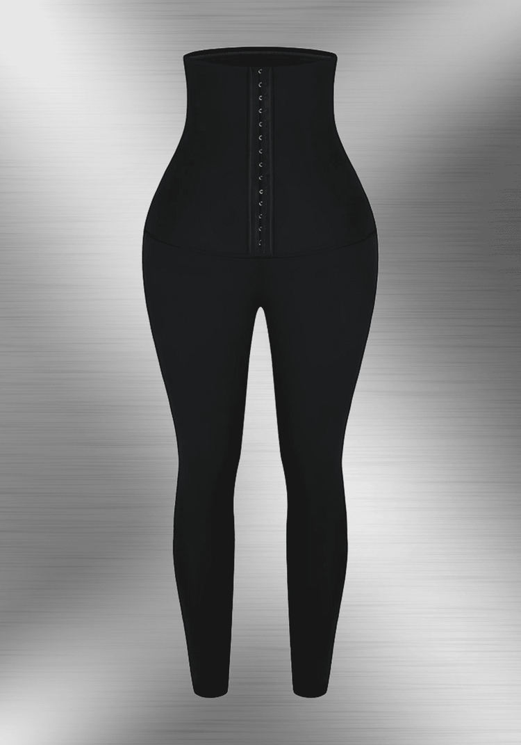 waist trainer leggings high-waisted black slimming fit leggings with hook-and-eye closure for secure support
