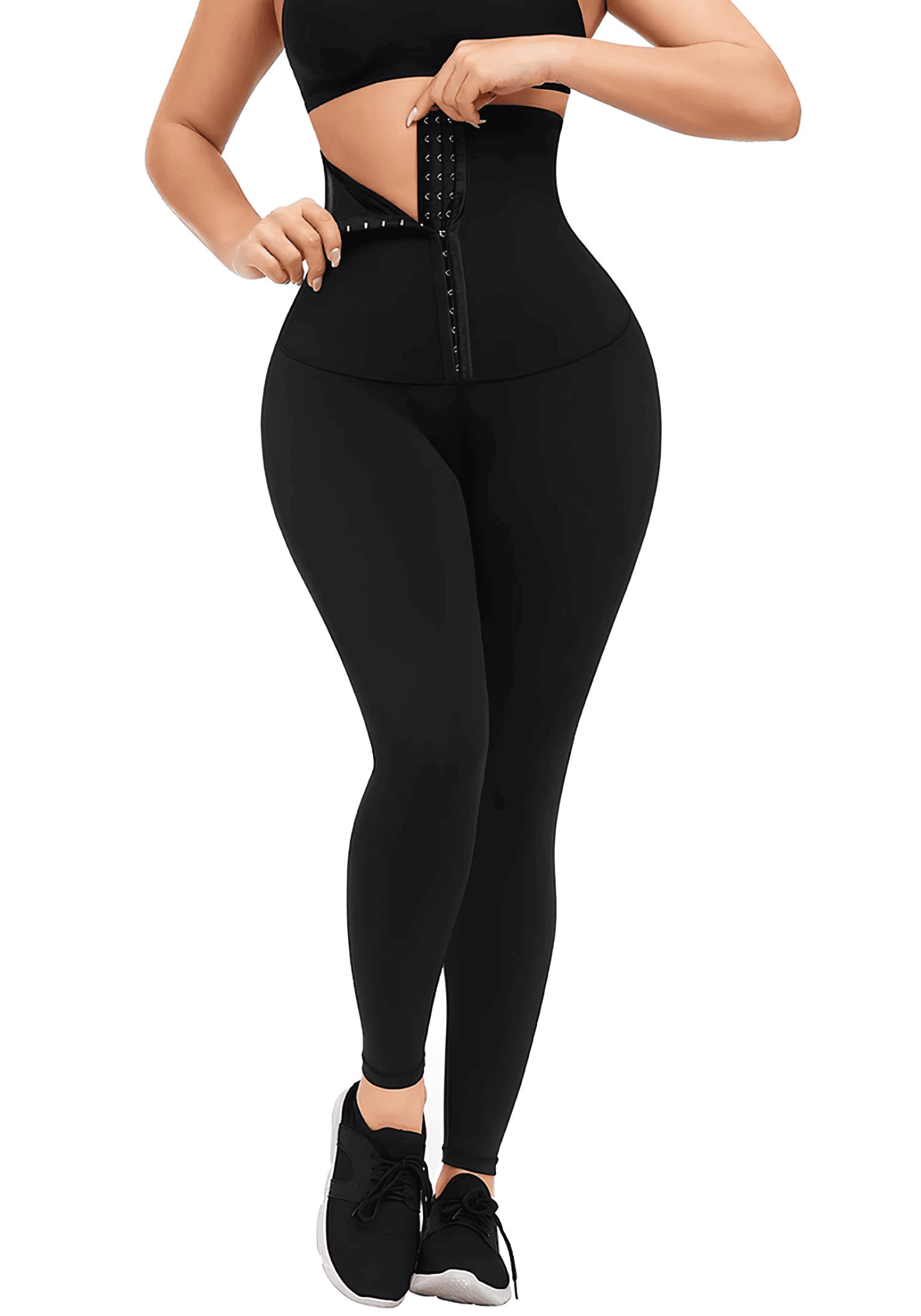 waist trainer leggings with high-waisted slimming fit and hook-and-eye closure for secure support