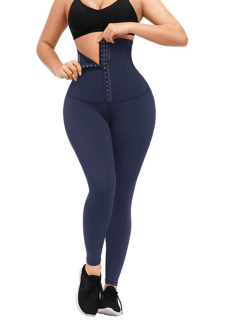 waist trainer leggings with high-waisted slimming fit and hook-and-eye closure for support and hold