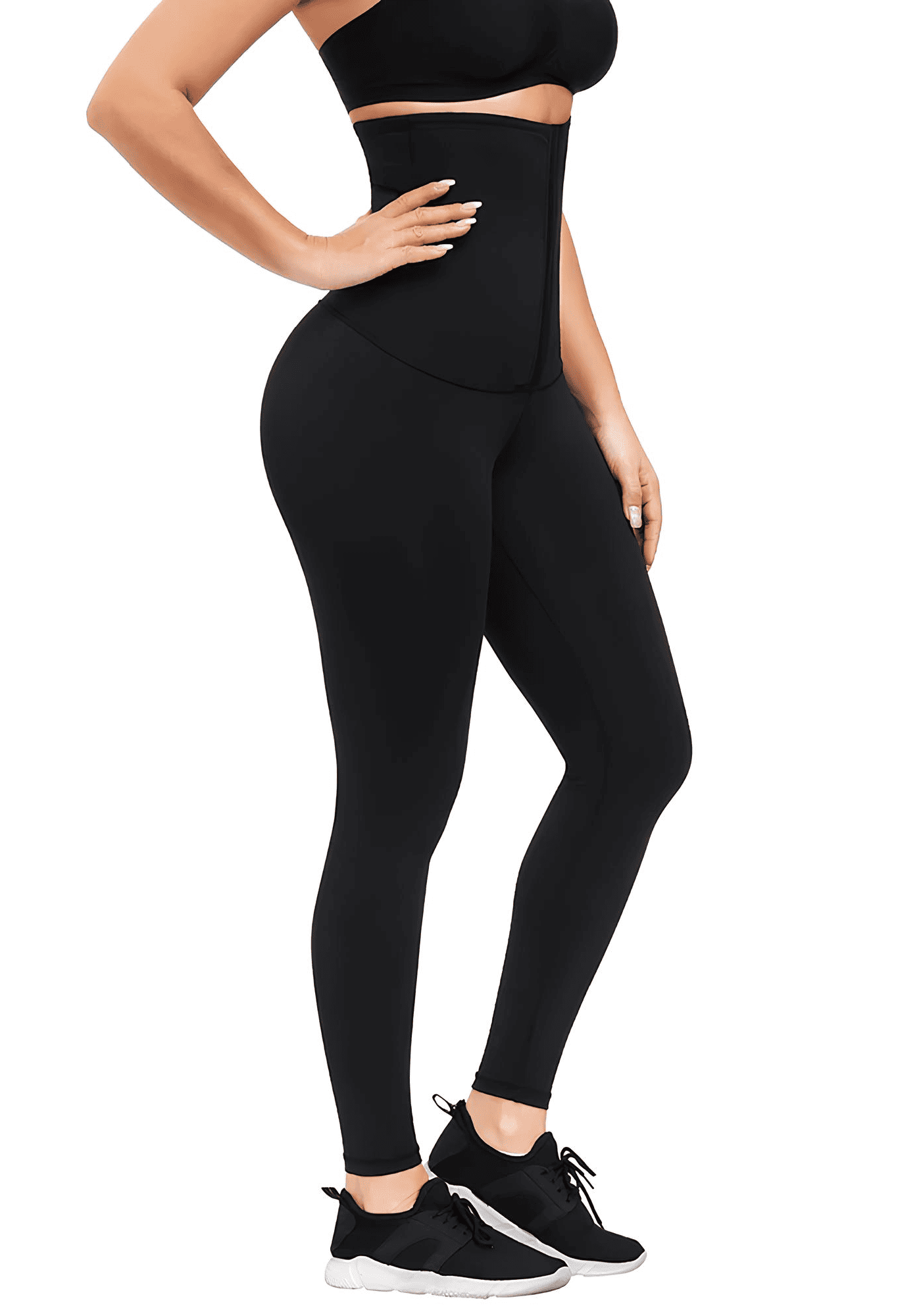 waist trainer leggings high-waisted black slimming fit leggings with secure waist trainer support and anti-slip hold