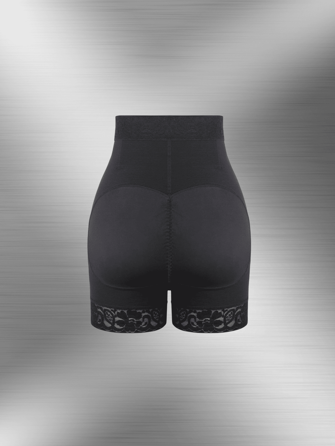 zip-front high-waisted shorts firm-control shapewear with butt-lifting design and lace hem, black