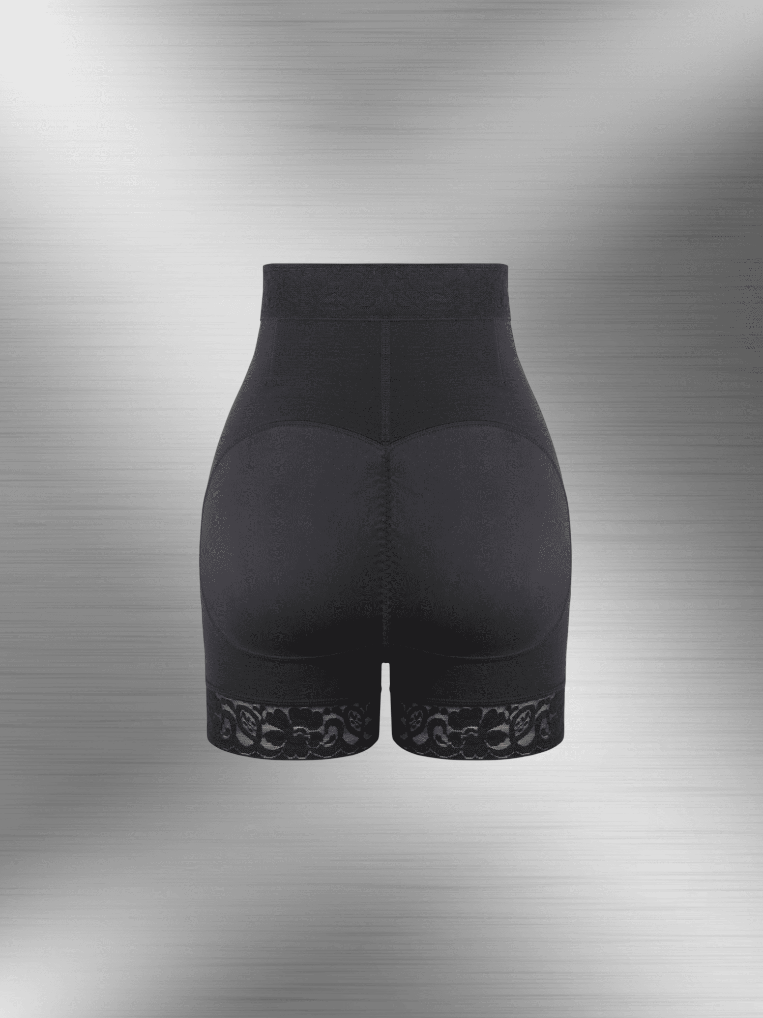 zip-front high-waisted shorts firm-control shapewear with butt-lifting design and lace hem, black